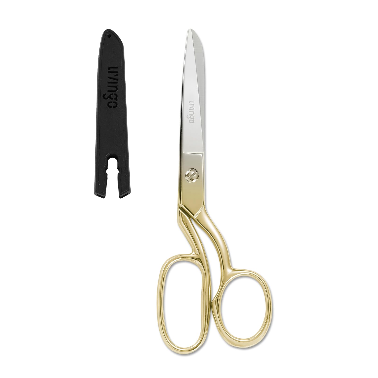 LIVINGO Professional Fabric Cutting Scissors: Stainless Steel Ultra Sharp Forged Bent Blade - Heavy Duty Shears for Sewing Dressmaking Carpet Making Dress - Adults Crafting Tool - 8 Inch Gold Gradient