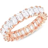 Prestige Capital Jewelry Est 2024 Cubic Zirconia Ring for Women, Emerald Cut Cubic Zirconia Eternity Ring, Fashion Wedding Band Style, Continuous Diamond Design