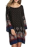 HOTOUCH Women Bohemian Ethnic Style Vintage Printed Loose Tunic Dress(Black,XL)
