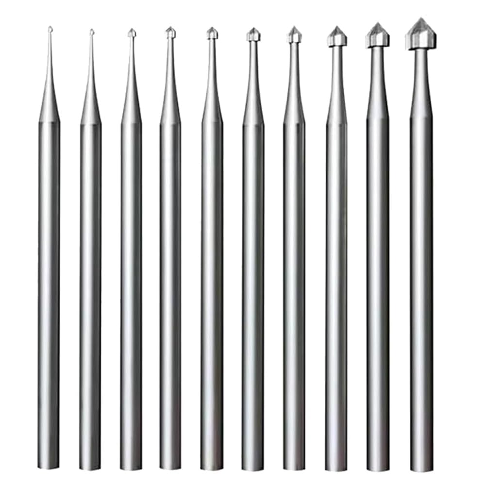 Gokoti 10 Pcs Jewelry Setting Burr - 3/32Inch Shank Stone Setting Burs Cylinder - Cone Shape Lapidary Making Tools