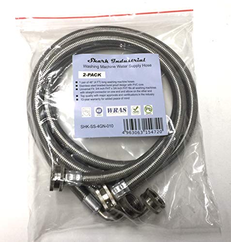 2-Pack Premium Stainless Steel Washing Machine Hoses - 4 FT No-Lead Burst Proof Inlet Supply Lines - 90 Degree Elbow Connection - 10 Year Warranty