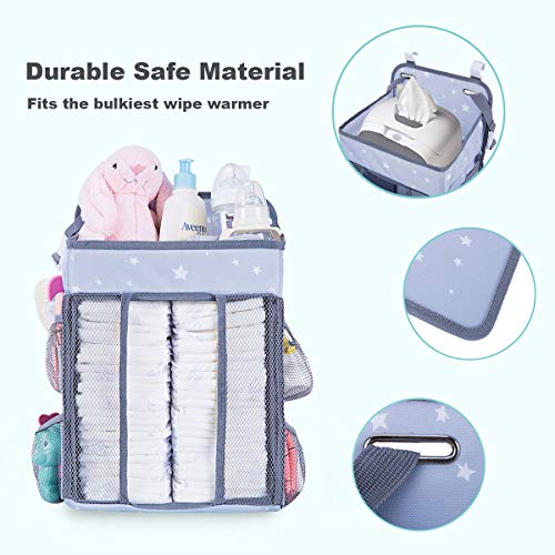 Diaper Caddy Organizer for Changing Table | Hanging Diaper Stacker for Nursery Organization | Crib Side Organizer | Newborn Baby Shower Gifts Light Grey