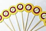8 Yellow The Flash DC Cupcake Toppers Picks Birthday Party Iron Man Hulk Wonder Woman Marvel