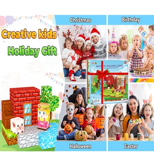 Moonmen 100PCS Magnetic Blocks Magnetic Tiles for Kids, Joyful Pet Paradise Building Blocks Set - Wooden House Playset STEM Montessori Sensory Toys Creative Games for 3+Year Old Kids Age 3+ Years Old