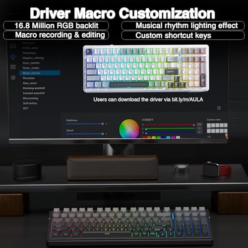 AULA F99 Mechanical Gaming Wireless Keyboard,Tri-Mode BT5.0/2.4GHz/USB-C Hot Swappable Custom RGB Backlit Creamy Computer Keyboard for PC/Tablet/PS/Xbox