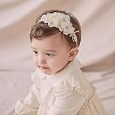 Kenjudess Baby Girl Headband White Lace Hairband Elastics Flower Head Wrap Hair Accessories Gift for Newborn Infant Toddlers Kids Baptism Shower Gift Birthday Wedding Party (Style 3)