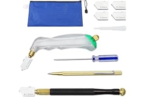 LEONTOOL Glass Cutter Tool Set, Pencil Style and Pistol Grip Glass Cutter, 4 Extra Blades 2mm-20mm, Oil Dropper, Tungsten Scr