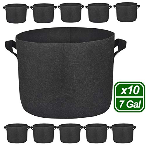 MEARTEVE 10 Pack 7 Gallon Premium Grow Bags, Heavy Duty Nonwoven Fabric Plants Pots with Handles, Indoor & Outdoor Grow Containers for Vegetables and Fruits