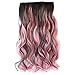 Stepupgirl Hair Extension 20 Inch Brown Mix Pink Two Color Curly Full Head Synthetic Clip on Wig Hairpiece