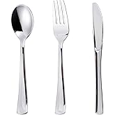 N9R 120PCS Silver Plastic Silverware, Silver Plastic Cutlery Set Disposable Flatware Dinnerware -60 Forks, 30 Spoons, 30 Knives for Wedding, Party, Birthday and Daily Use