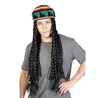 Rasta Dreadlocks Hat Wig with Tam - 28" Reggae Knit Slouchy Beret Jamaican Crocheted Beanie Hippie Knitted Stretchy Cap Long Black Synthetic Hair Unisex