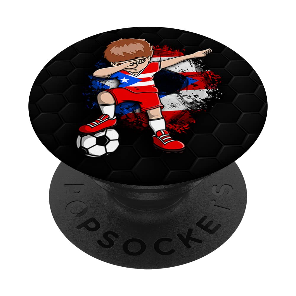 Dabbing Soccer Boy Puerto Rico Fans Jersey Puerto Rican Flag PopSockets Swappable PopGrip