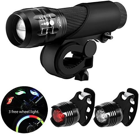 Blinkle Bike Light Set LED Bicycle Light with Zoomable Function 3 Modes 3 Aaa Batteries Powered Safety Bicycle Lights Kit（with 3 wheel light /2 taillight bike light)
