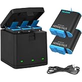 TELESIN 2-Pack Batteries and 3-Channel USB Charger for GoPro Hero 8/7/6/5 | Charge up to 3 batteries via USB-C, with 2 replacement batteries for Hero 8/7/6/5 Black, ideal for travel and filming