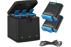 TELESIN 2-Pack Batteries for Hero 8/7/6/5, 3-Channel USB Battery Quick Charger with Type-C Cord Compatible with GoPro Hero 8 Black, Hero 7/6/5 Black