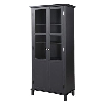 2-Door Black China Cabinet for Dining Room Storage and Display
