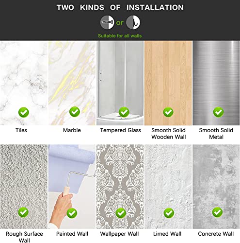 Shower Caddy Shelf Organizer & Bathroom Hair Dryer Hanging Organizer with Hooks, No Drilling Traceless Adhesive Wall Mounted Shower Shelves, Rustproof Stainless Steel Storage Organizer, 2Pack/ Black