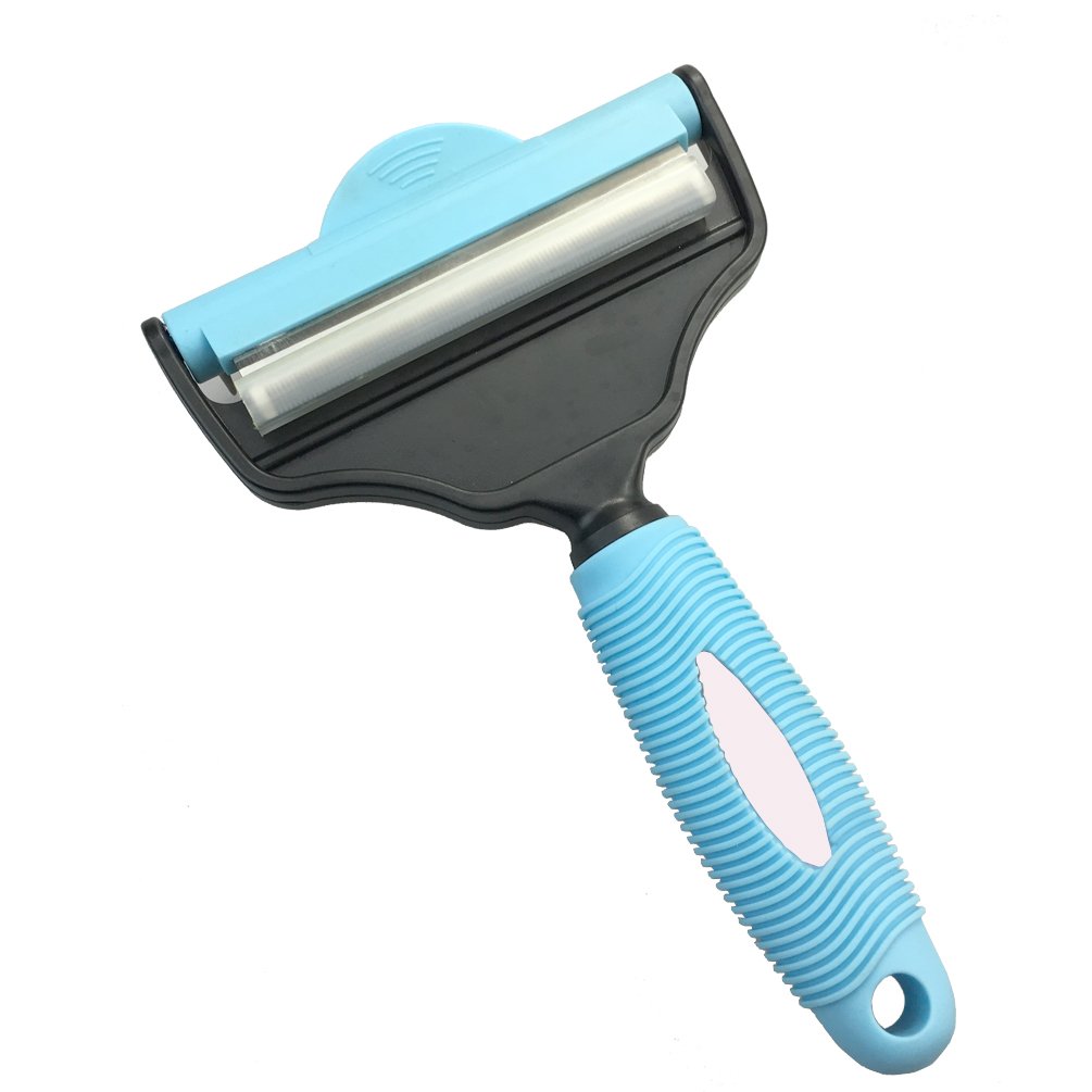 Pet Brush Grooming Slicker Brush & Deshedding Tool by Sunny Holiday Paws 2 in 1 - Small, Medium & Large Dogs, Cats & Horses, With Short to Long Hair - Life Guarantee - Light Blue - Size L (10cm)