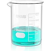 ONiLAB 2000mL Glass Beaker, 3.3 Borosilicate Glass | Griffin Low Form Design, Printed Graduation Markings, Heat Resistant Material, Liquid Mixing, Chemical Applications