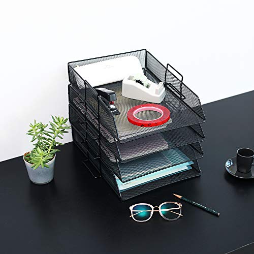 Desk Organizer - 4 Tier Stackable Letter Trays - Metal Mesh Paper Trays, Office Organizer by Delifox