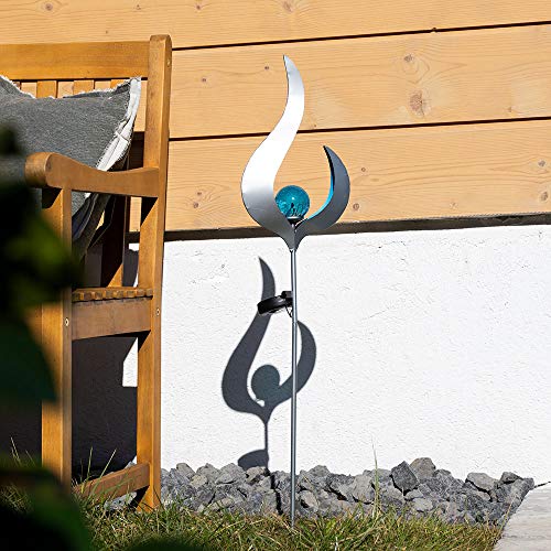 etc-shop LED Solar Außen Lampe Flammen Design silber Garten Beleuchtung Crackle Glas Kugel blau Terrassen Deko Leuchte – Bild 3