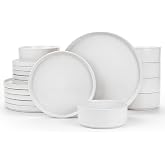 Famiware Nebula Plates and Bowls, 18-Piece Dinnerware Set, White | Stoneware Dish Set for 6, Dishwasher and Microwave Safe, Chip and Scratch Resistant