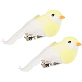 uxcell 2pcs Fake Birds Decor Artificial Birds Figurines Cute Yellow | Realistic Feathers, Clip-on Ornaments, Small Foam for Crafts Decoration Photo Props Christmas Tree Wreaths Yard Garden Floral