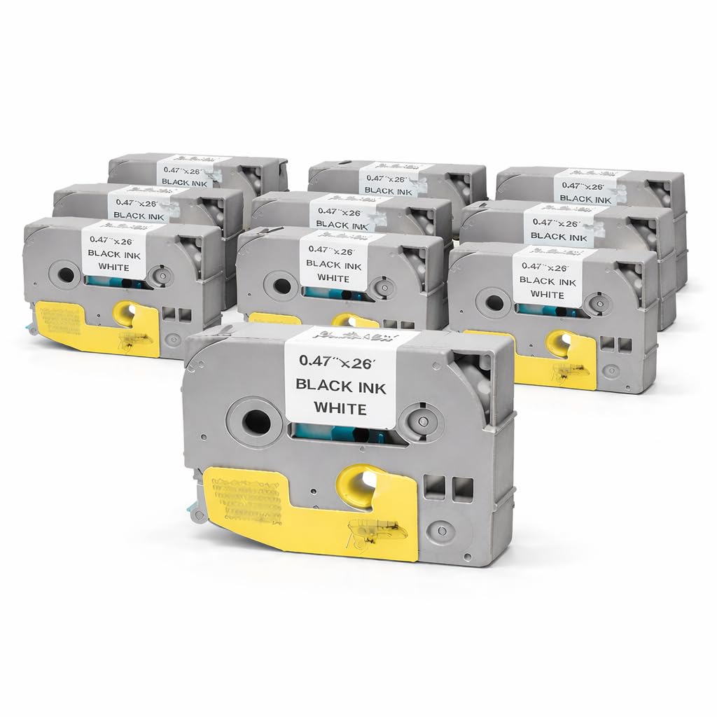 Compatible for Brother P-Touch Label Tape 12mm 0.47 Laminated TZe-231 TZ-231 TZe231 Black on White Tze Tape 12mm Brother Label Printer PT-1000 H110 H108 H200 E110 H105 H100R H101C (Pack of 10)