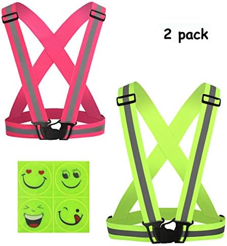 Reflective Vest 2 Pack, Elastic and Adjustable Reflective Gear High Visibility for Running, Walking, Jogging, Cycling, Motorcycle with 4 pcs Reflective Safety Stickers as Gift
