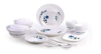 Sugam Home Microwave Safe Plastic Dinner Set for Kitchen-32 Pcs (Printed Round - White)
