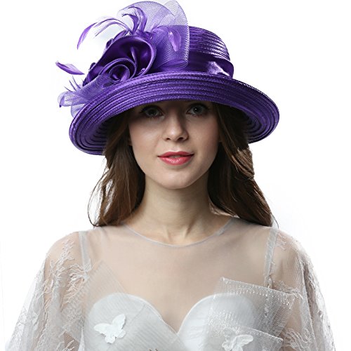 Janey&Rubbins Women Kentucky Derby Church Wedding Fascinators Cloche Bucket Bowler Hat (Purple)