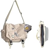 Inshere Aesthetic Crossbody Bag with Cute Pins and Ornament, Nylon Shoulder Messenger Bag Japanese Kawaii Bag for Women Men