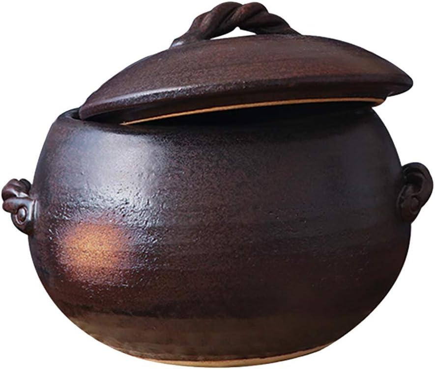 Pre-Seasoned Casserole, Made of Clay, with Lid, Uncoated, Brown 4L/18cm,M