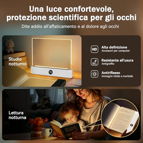 LED HD Pannello Luce da Lettura, Lampada Lettura Libro Occhi Protetti | Luce Libro Piatta Ricaricabile da Letto, Notturna Timer, 3 Colorei Dimmerabile Senza Livelli, per Gli Amanti dei Libri