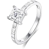 Frbod 1 Carat Color-D VVS1 Clarity Moissanite Princess-Cut Engagament Rings, Gold/White Gold Plated Solid 925 Sterling Silver, Christmas Anniversary Wedding Valentine's Day Jewelry for Her/Him
