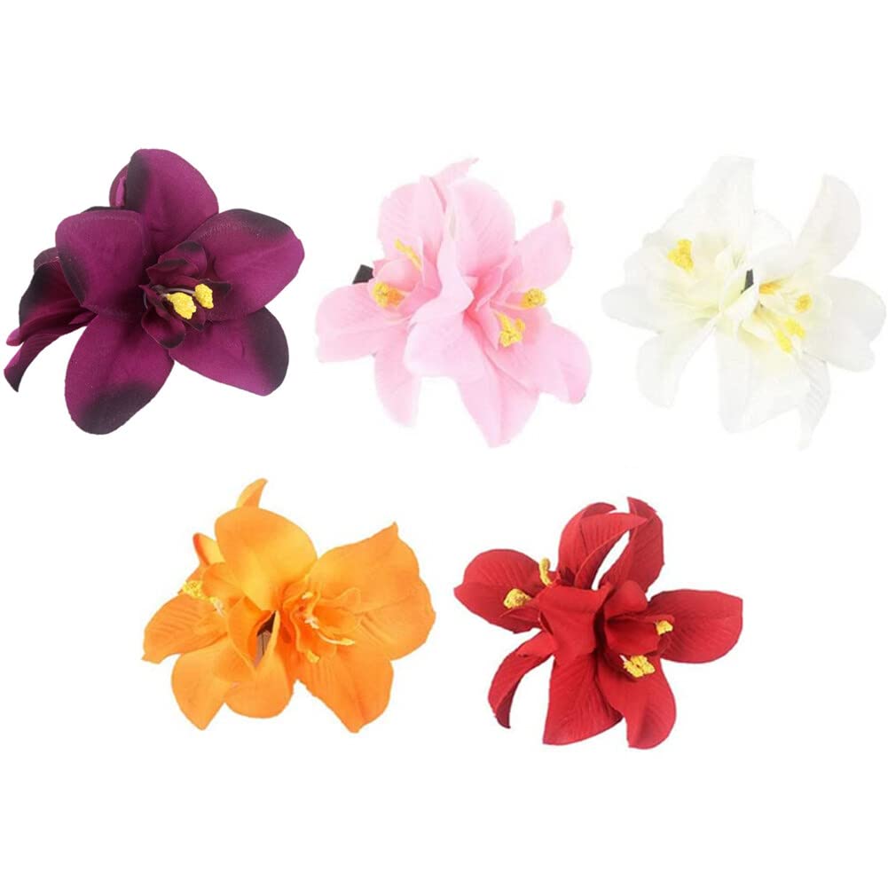 5PCS Butterfly Orchid Hair Clips Double Hawaiian Flowers Hair Accessories Women Party Beach Wedding Tropical Fancy Dress Accessory