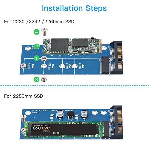 M.2 NGFF to SATA Adapter Card 22-Pin SATA III for NGFF M.2 SATA Converter Based Key B/B + M 2230 2242 2260 2280mm SSD Super Speed 6Gbps Transfer for Laptop Desktop