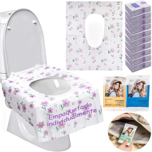 KFBGKKF 50 Piezas Tapas de Inodoro Desechables, Fundas de Toilet Seat Cover Desechables, Más Grande, para Viajes, Más Grueso e Impermeable, Paquete Individual para Viajes, Baños Públicos (50)