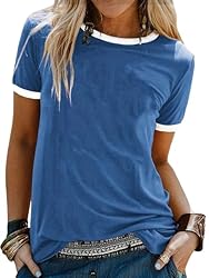 Remidoo Womens Ringer Tee Crew Neck Color Block