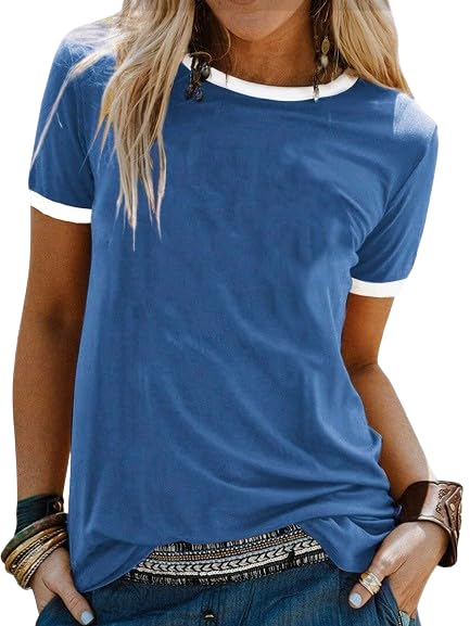 Remidoo Womens Ringer Tee Crew Neck Color Block