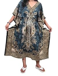Mogul Womens Caftan Lounger Dress Blue Dashiki Printed Maxi Dress