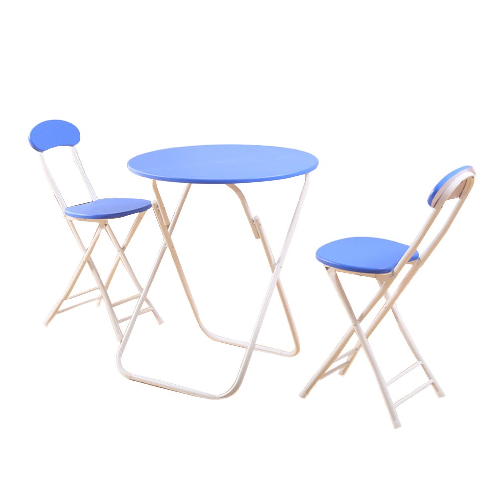 全国宅配無料 コーヒーテーブル 折りたたみテーブルと椅子3点セットの組み合わせ ファミリーテーブルバルコニーラウンドテーブルと椅子持ち運びと保管が容易 ブラウンブラックブルーイエローピンク スツール 色 青 サイズ さいず 2 B07dwzmrwt 2 青 青 2 第1