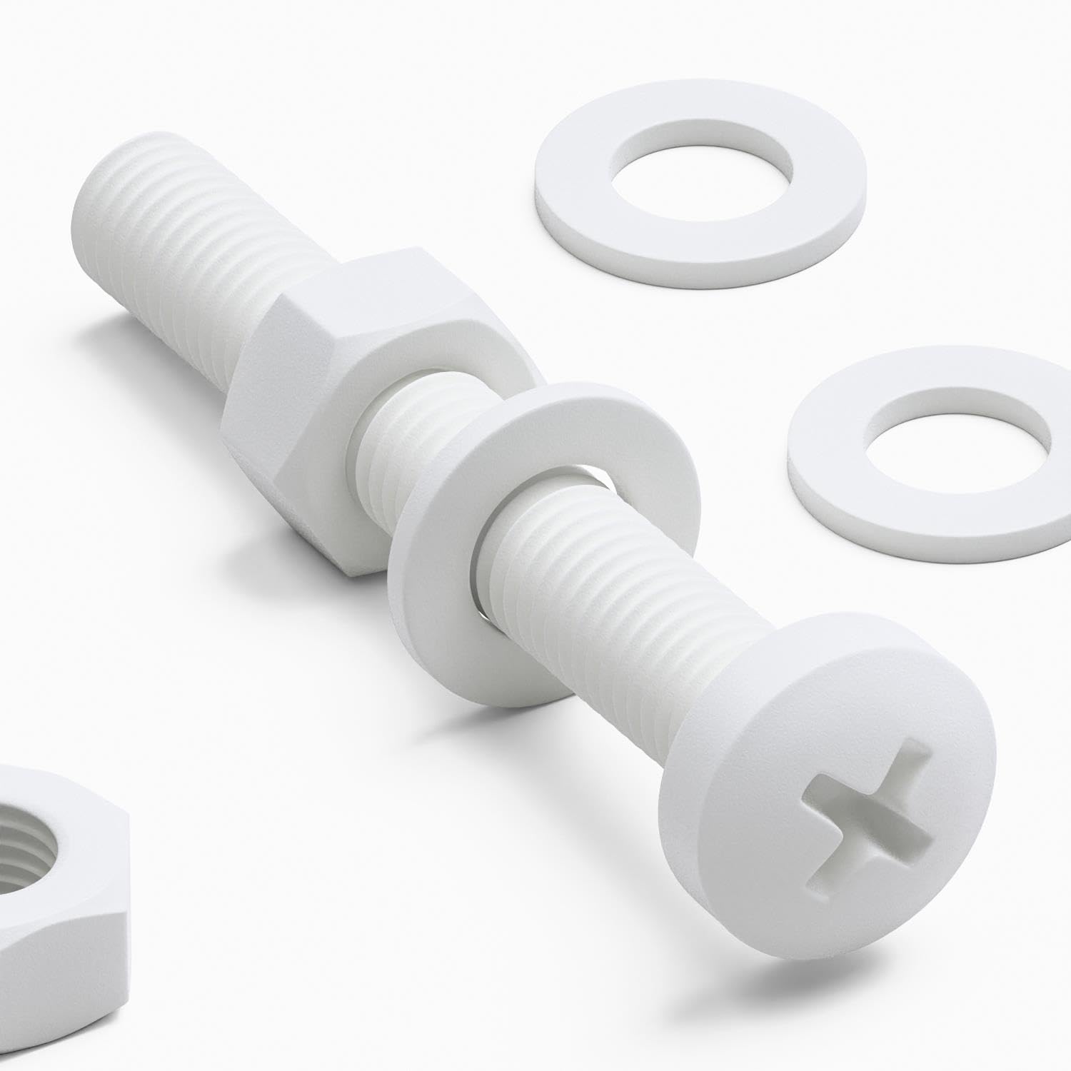 20 x White Pan Head Screws Polypropylene (PP) Plastic Nuts and Bolts, Washers, M8 x 60mm, Water Resistant