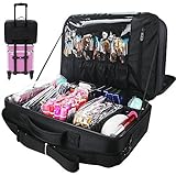 Travelmall 3 Layer Makeup Artist Box Multi - Functional Professional Makeup Train Case , Adjustable DIY dividers ,Super Large Size With Large Mirror Attach to Trolley