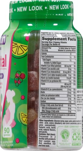 vitafusion PreNatal Gummy Vitamins, Raspberry Lemonade Flavor, Prenatal Vitamin Supplement for Women with Folate and DHA, 45 Day Supply, 90 Count