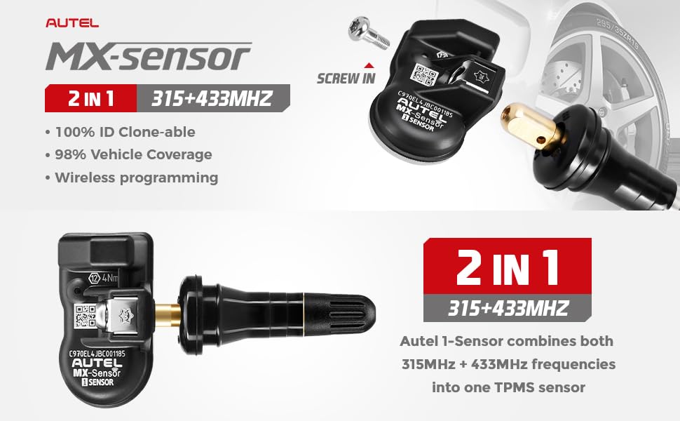 Autel MX Sensor Autel TPMS Sensor Set of 20 Programmable Sensors OE-Level for Tire PressureTire Pressure 2 in 1 315MHz/433MHz Press-in Programmable by TS508 TS408 TS508WF TS608 MS906TS MS906PRO-TS