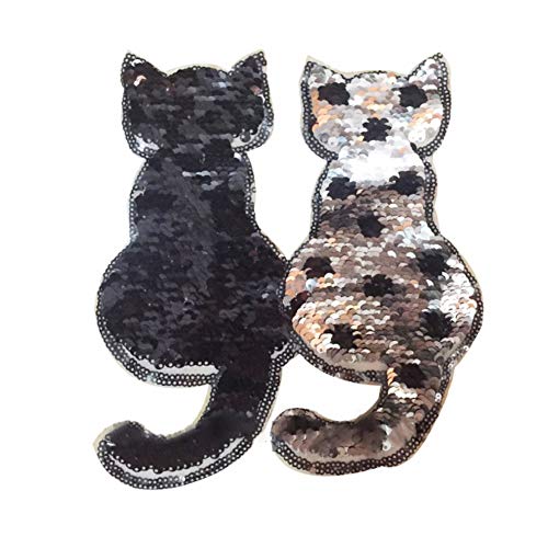 ESHOO Sequin Cat Patches Embroidery Applique Patches for Arts Crafts DIY Decor, Jeans, Jackets, Clothing, Bags