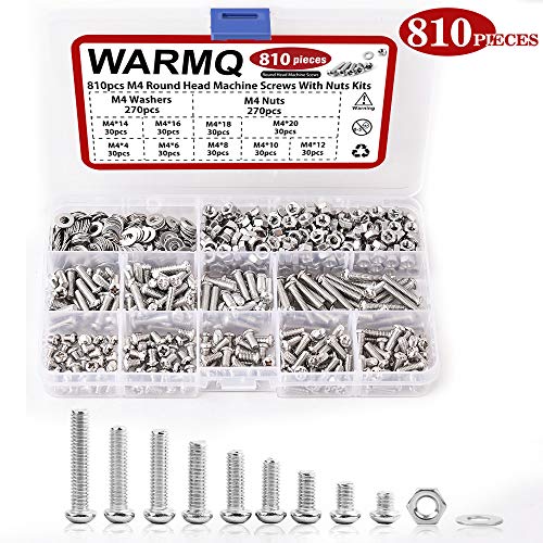 M4 Pan Head Phillips Screws 304 Stainless Steel Bolts Nuts Washers 810 Pcs Machine Screws Assortment Kit