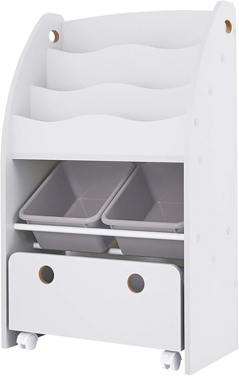 Amazon Co Jp Lowya ロウヤ 子ども用本棚 絵本棚 絵本ラック おもちゃ箱 玩具 スリム ホワイト グレー ホーム キッチン