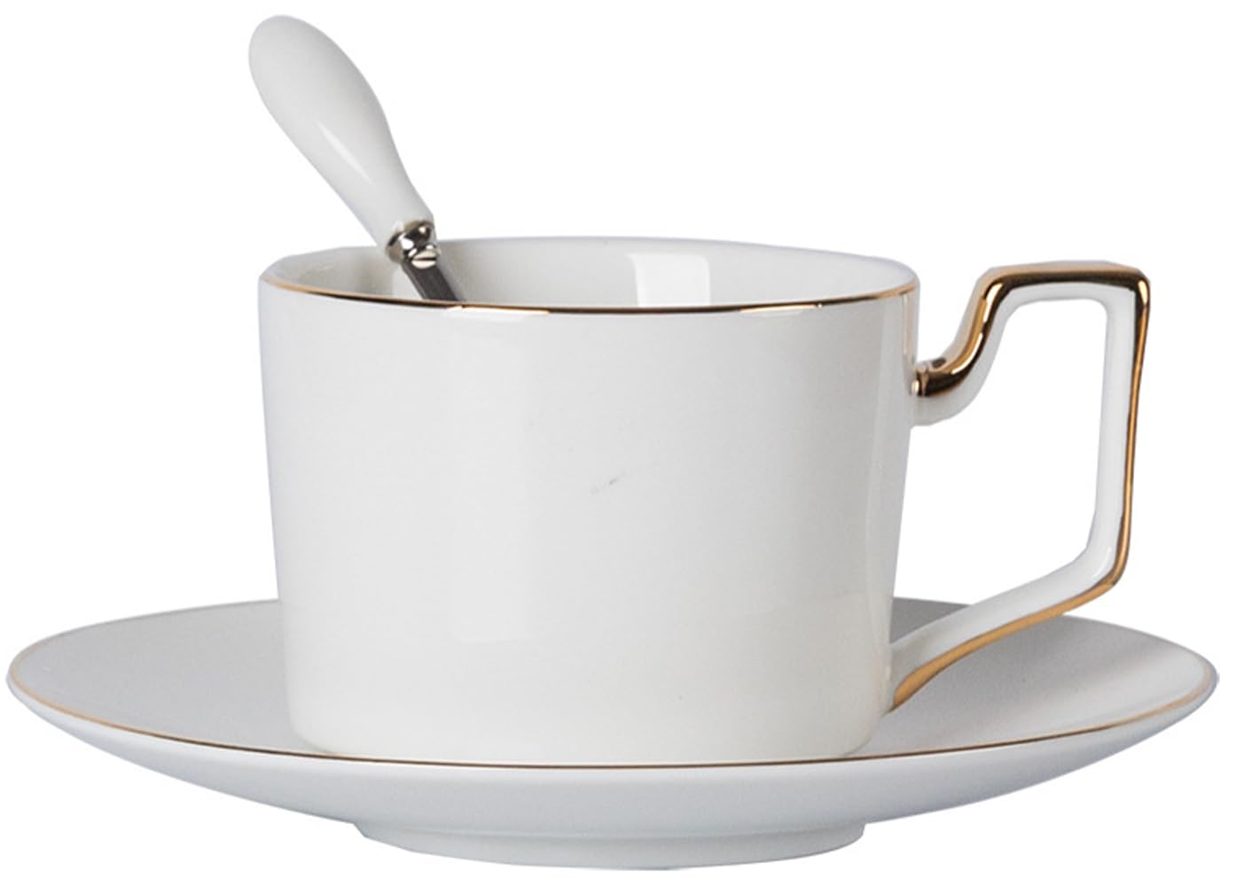 YBK Tech Ceramic Coffee Cup and Saucer Set, 8oz Coffee Cup with Gold Rim